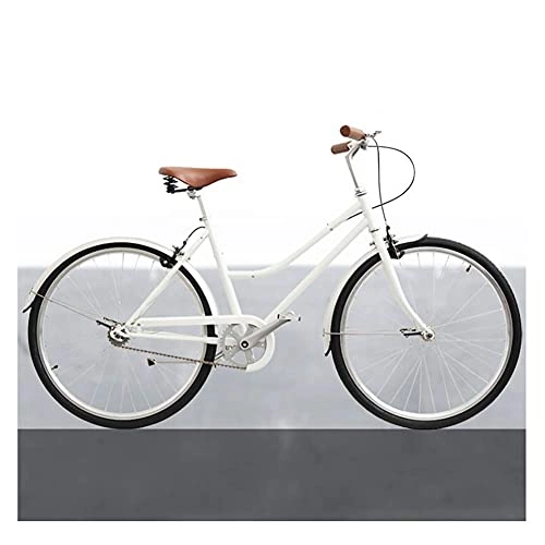Vélos de villes : WXDP Vélo autopropulsé pour adultes et femmes, cadre en acier à haute teneur en carbone, vélo de ville à 3 vitesses, siège marron et poignées en alliage d'aluminium, blanc, B