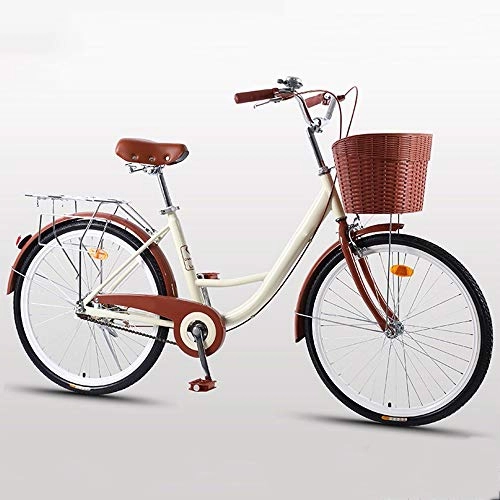 Vélos de villes : ZHOUZJ Vlo de Confort Bicyclette Femme City Bike Vlo de Ville, 1-Vitesse, 20 Pouces, 24 Pouces, 26 Pouces, Beige, 20