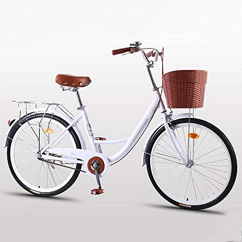 Vélos de villes : ZHOUZJ Vlo de Confort Bicyclette Femme City Bike Vlo de Ville, 1-Vitesse, 20 Pouces, 24 Pouces, 26 Pouces, Blanc, 20