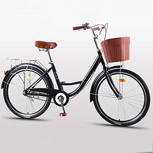 Vélos de villes : ZHOUZJ Vlo de Confort Bicyclette Femme City Bike Vlo de Ville, 1-Vitesse, 20 Pouces, 24 Pouces, 26 Pouces, Noir, 20