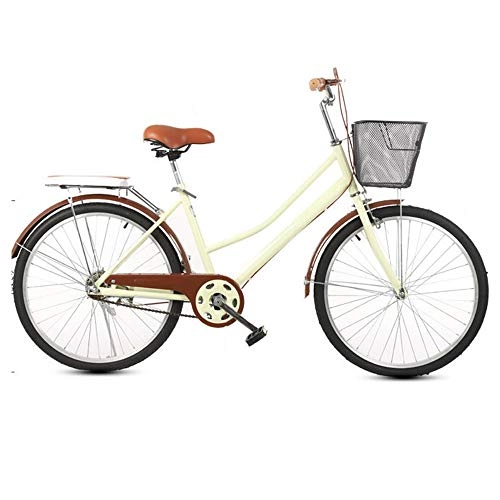 Vélos de villes : ZHOUZJ Vlo de Confort Bicyclette Femme City Bike Vlo de Ville, 1 Vitesse, 24 Pouces, 26 Pouces, Beige, 24