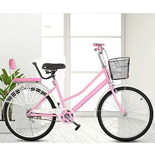 Vélos de villes : ZHOUZJ Vlo de Confort Bicyclette Femme City Bike Vlo de Ville, 1-Vitesse, 24 Pouces, 26 Pouces, Rose, 24
