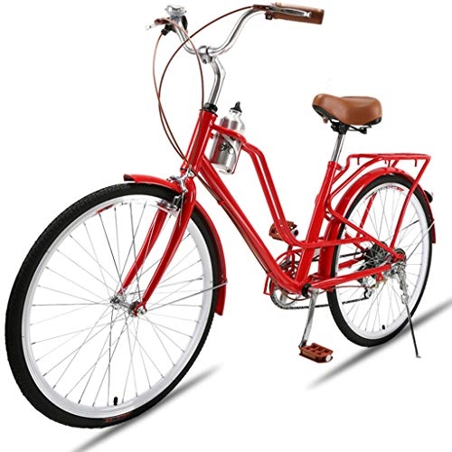 Vélos de villes : ZHOUZJ Vlo de Confort Bicyclette Femme City Bike Vlo de Ville, 7- Vitesse, 24 Pouces, Rouge, 24