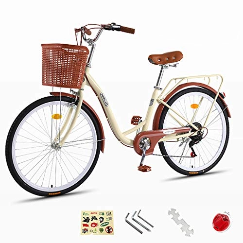 Vélos de villes : ZXLLO Bicyclette pour Femmes Adultes 24 Pouces Vélo Léger Rétro avec Panier 7 Vitesses Vélo De Ville pour Femmes Design Rétro Vélo pour Femmes 16 Kg