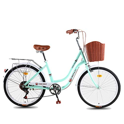 Vélos de villes : ZXLLO des Vélos pour Femmes Adultes Vélo De Ville 26 Pouces avec Panier en Plastique 7 Vitesses Étagère étendue avec des Outils De Quincaillerie, des Feux Arrière Réfléchissants Etc.