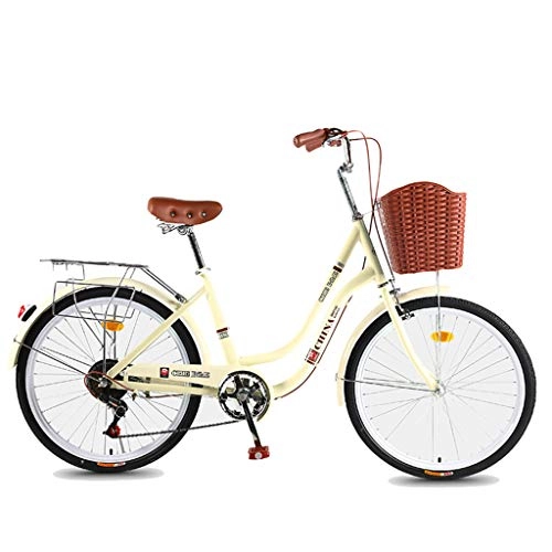 Vélos de villes : ZXLLO Vélo Hollandais De 26 Pouces  Vélo De Ville  avec Panier en Plastique 7 Vitesses Étagère étendue avec des Outils De Quincaillerie, des Feux Arrière Réfléchissants, des Coussins De Siège Etc.