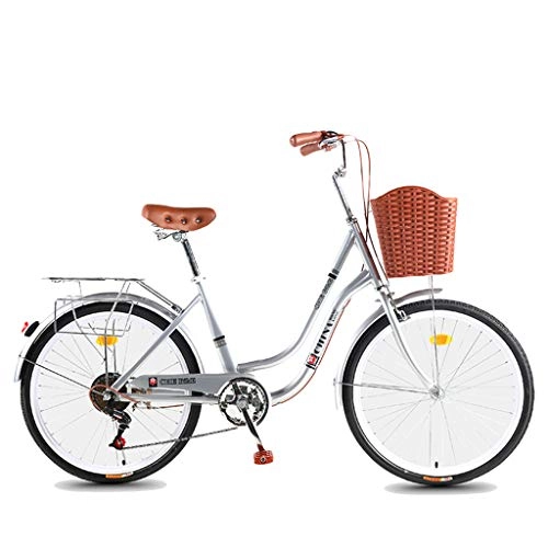 Vélos de villes : ZXLLO Vélo pour Femmes avec Panier en Plastique Vélo De Ville 26 Pouces 7 Vitesses Étagère étendue avec des Outils De Quincaillerie, des Feux Arrière Réfléchissants Etc.