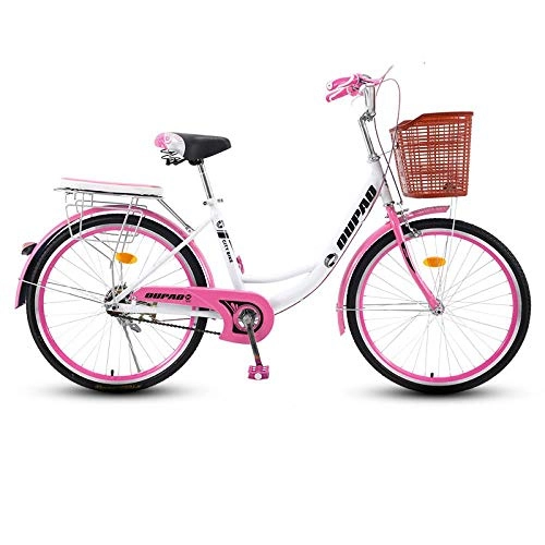 Vélos de villes : Zzbis Vélos pour Hommes et Femmes, vélos légers, navetteurs, vélos rétro à l'ancienne-Rose_Vitesse unique-24 Pouces