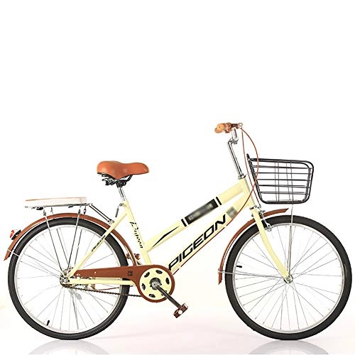 Vélos de villes : ZZD Vélo Confortable pour Femmes 22 24 26 Pouces, vélo de Ville en Acier au Carbone, avec Panier Avant et siège arrière, adapté à la Conduite en Plein air, Beige, 26in