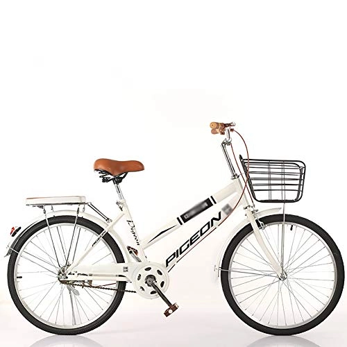 Vélos de villes : ZZD Vélo Confortable pour Femmes 22 24 26 Pouces, vélo de Ville en Acier au Carbone, avec Panier Avant et siège arrière, adapté à la Conduite en Plein air, Blanc, 22in
