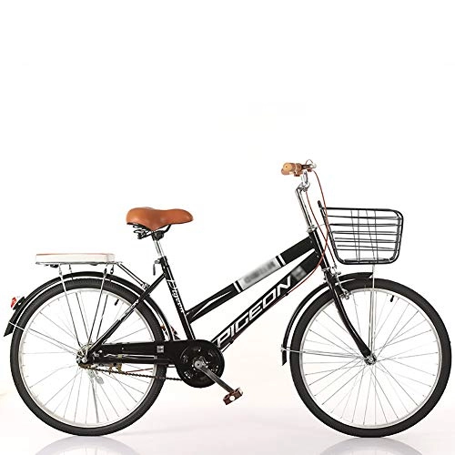 Vélos de villes : ZZD Vélo Confortable pour Femmes 22 24 26 Pouces, vélo de Ville en Acier au Carbone, avec Panier Avant et siège arrière, adapté à la Conduite en Plein air, Noir, 24in