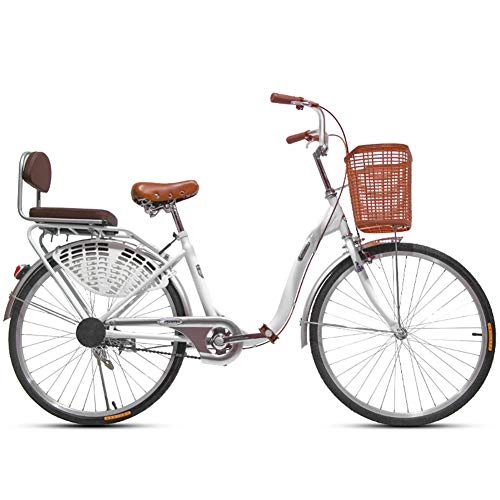 Vélos de villes : ZZD Vélo de Banlieue rétro Classique pour Femmes, vélo de Ville Confortable de 24 / 26 Pouces avec Cadre en Acier au Carbone, Freins Doubles et Roues en Alliage d'aluminium, 24in