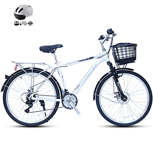Vélos de villes : ZZD Vélo de Ville pour Femme 21 Vitesses, 26 Pouces en Alliage d'aluminium Vélo de Banlieue léger et Confortable avec Frein à Disque et Fourche Avant amortissante, Blanc