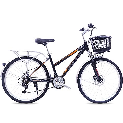 Vélos de villes : ZZD Vélo de Ville rétro léger en Aluminium à 21 Vitesses, vélo de Route Confortable pour Hommes et Femmes de 26 Pouces avec Absorption des Chocs de la Fourche Avant et Freins à Double Disque, Orange