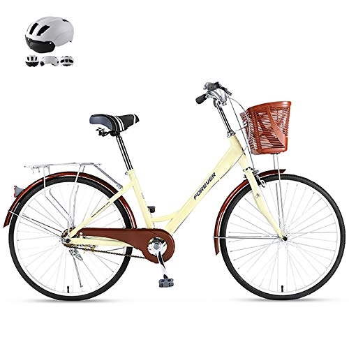 Vélos de villes : ZZD Vélo pour Femmes Confortable Classique en Alliage d'aluminium de 24 Pouces, vélo de Ville à Double Frein avec Panier Avant et siège arrière, pour la Conduite en Plein air et Le Travail