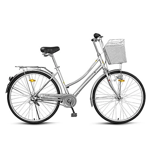 Vélos de villes : ZZD Vélo pour Femmes Confortable en Alliage d'aluminium de 26 Pouces, vélo de Banlieue Shimano à 3 Vitesses, avec éclairage de vélo, Aucune Batterie nécessaire, pour la Conduite en Plein air