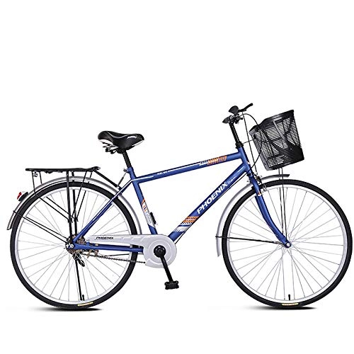 Vélos de villes : ZZD Vélos de Ville 26 Pouces pour Hommes et Femmes, vélos Confortables en Acier au Carbone avec Doubles Freins et pneus épais, pour Le Cyclisme en Plein air, Bleu