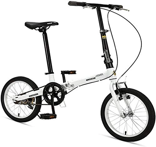 Vélos pliant : 16" Vélos pliants, haute teneur en carbone en acier Poids léger vélo pliant, Mini monovitesse renforcé Cadre de banlieue vélo, portable léger, (Color : White)