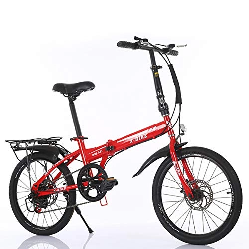 Vélos pliant : 20" Pliable Lightweight Dames Vélos, Ville Vélos Compact Urban Commuter Vélos Portables 6 Vitesse Légère VTT pour Adultes / Étudiants, Noir, Rouge