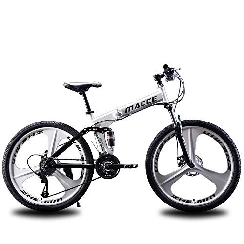 Vélos pliant : 24" Folding Mountain Bike, Amortisseur à Vitesse Variable : Student Bikes pour Hommes et Femmes, 21 / 24 / 27 Vitesse Paires Montagne Vélo VTT, Blanc, 27 speed