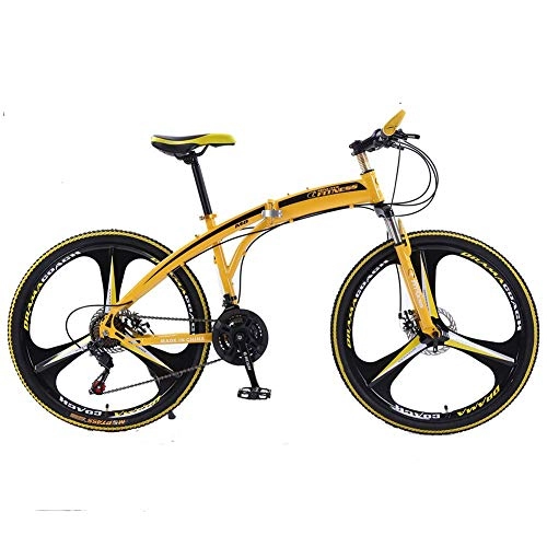 Vélos pliant : 26 Pouces Pliant Amortisseur VTT avec Freins Roues intégrées et disques (Color : Yellow)