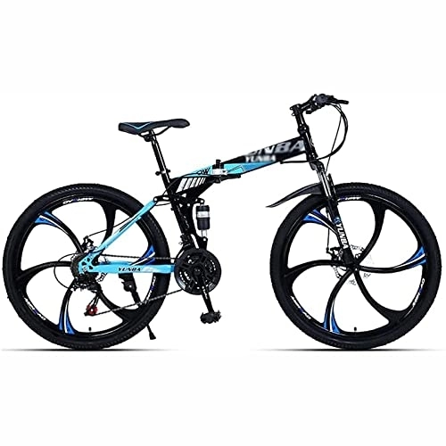 Vélos pliant : 26 pouces Vélo de montagne Freins à double disque Absorption des chocs, 21 / 24 / 27 Vitesse Vélos de montagne en acier au carbone pour adultes à vitesse variable, Bleu, 24 speed