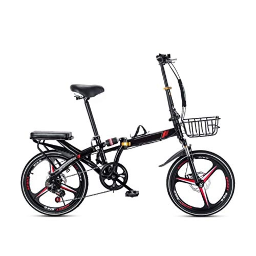 Vélos pliant : Acher 20 Pouces Roues vélo Pliable 6 Vitesses Disque vélo Adulte Enfants vélos Cadre Mini vélos avec Panier Pliant Ultra-léger de vélos (Color : Black)