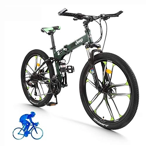 Vélos pliant : Adulte VTT 26 pouces Roues, Mountain Trail Bike haut en acier au carbone pliant Outroad Vélos, 24 vitesses Vélo pleine suspension VTT □□ Gears double Freins à disque Vélo de montagne ( Color : Green )