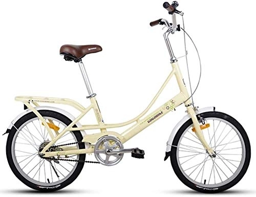 Vélos pliant : Adultes 20" Vélos pliants, Poids léger vélo pliant avec Carry arrière Rack, monovitesse pliable compact de vélos, cadre en alliage d'aluminium (Color : Light Yellow)