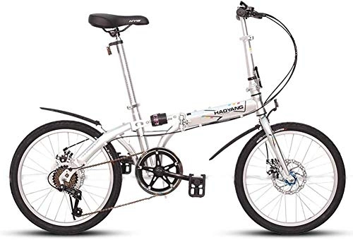 Vélos pliant : Adultes unisexe Vélos pliants, 20" 6 Vitesse haute teneur en carbone en acier Pliable vélo, portable léger double frein à disque pliant City Bike vélos (Color : White)