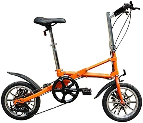 Vélos pliant : Adultes vélos pliants, 14 pouces Mini Frein à disque Pliable vélo, Hommes Femmes haute teneur en carbone en acier super compact Châssis renforcé vélo de banlieue, (Color : Orange)
