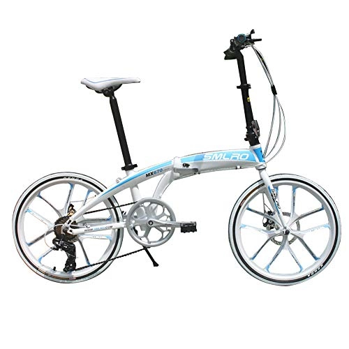 Vélos pliant : ANJING Vélo Pliant de 20 Pouces, vélo de Ville léger en Alliage d'aluminium de qualité aéronautique, vélo Compact à 6 Vitesses Shimano, White Blue