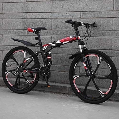 Vélos pliant : Bicycle Motif rouge Double amortisseur vélo pliant en acier au carbone épaissie Cadre 21 / 24 / 27 vitesse variable de montagne hors route Taille vélo 24 / 26 pouces vélo jeunes hommes et femmes d'équitatio