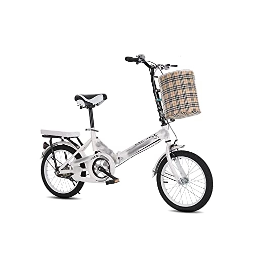 Vélos pliant : Bicycles for Adults Folding Bike Multifunctional Shock-Absorbing Bike Free Installation Adult Bicycle for Womens and (Color : White, Size : 16inches)