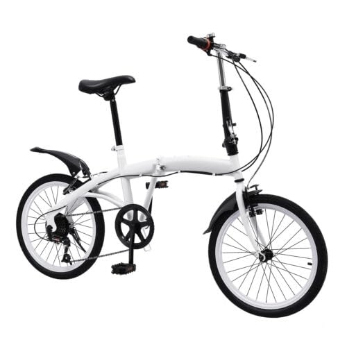 Vélos pliant : biusgiyeny Vélo pliant pour adulte de 20 pouces, 7 vitesses, vélo de camping, vélo de ville, vélo pliable, blanc, double frein en V