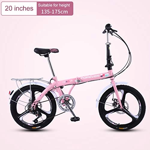 Vélos pliant : Chang Xiang Ya Shop 20 Pouces vélo Pliant vélo Adulte de Vitesse Variable extérieur VTT vélo léger et Portable Route Urban Scooter (Color : Pink, Size : 149 * 32 * 95-111cm)