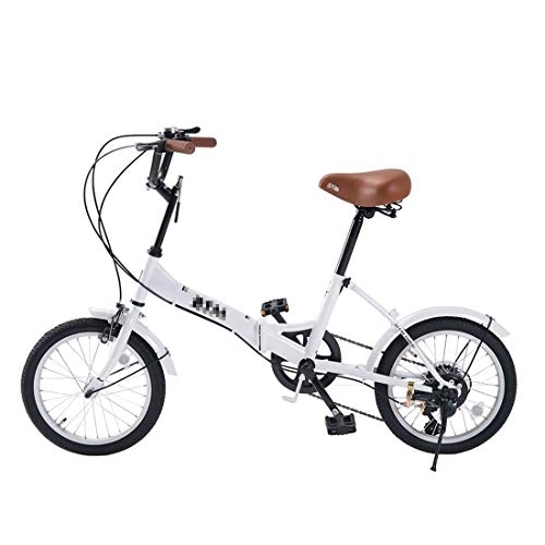 Vélos pliant : Durable 16 pouces pliant variable à 6 vitesses Vitesse vélo for les femmes, avec Bell & Miroir (Color : White)