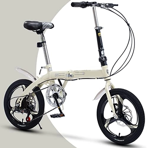 Vélos pliant : Dxcaicc Vélo Pliant Vélo Pliable de 16 Pouces Cadre en Acier au Carbone de Haute qualité Facile à Plier, avec 6 Vitesses Vélo Portable pour Adulte Vélo de Ville, Beige