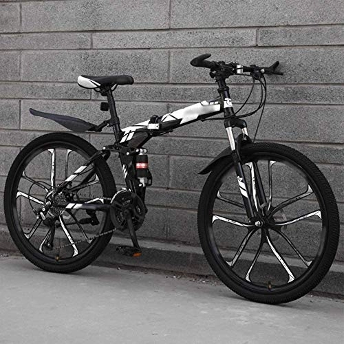 Vélos pliant : FLJMR Vélo pliant pour VTT de 26 pouces, frein à disque double pliable compact à 27 vitesses, vélo tout-terrain à vitesse variable avec suspension totale, noir