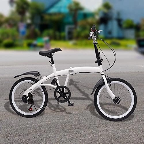 Vélos pliant : FUNYSF Vélo pliant de 20 pouces 7 vitesses Camping City Bike Blanc Adulte Pliable Bicycle Dual V Brake Vélo réglable en hauteur pour Voyage Exercice