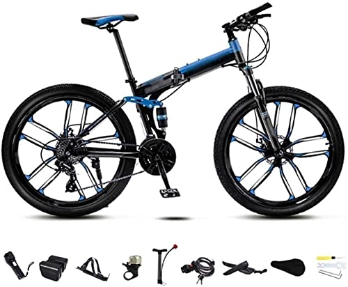 Vélos pliant : HJRBM Vélos VTT 24-26 Pouces, vélo de Banlieue Pliable Unisexe, vélo Pliable à 30 Vitesses, Double Frein à Disque / Roue bleue / C / 24' 5-27 fengong