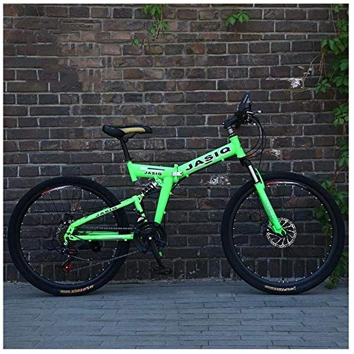 Vélos pliant : JF-XUAN vélo Sports de Plein air à Double Suspension VTT, 26" Haut en Acier au Carbone Pliant Vélo de Montagne 21 Vitesse VTT avec Double Disque de Frein (Color : Green)