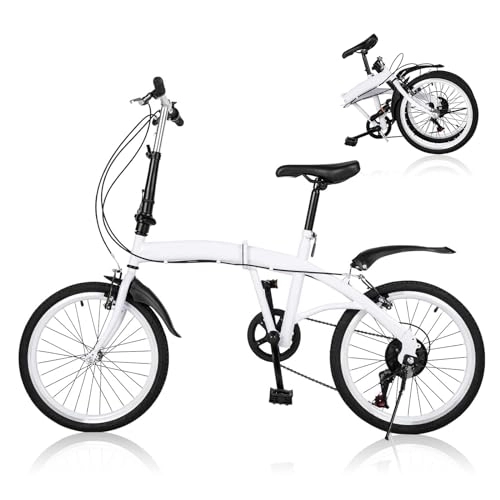 Vélos pliant : JINPRDAMZ Vélo pliant de 20 pouces - 7 vitesses - Pour adulte - Réglable en hauteur - Double frein en V - En acier au carbone - Pour hommes et femmes - Blanc