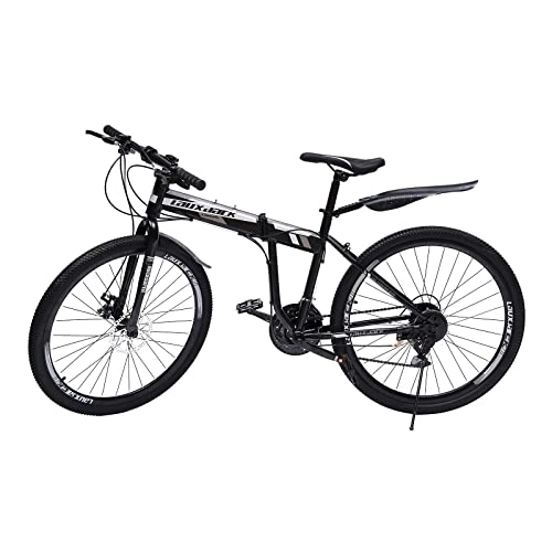 Vélos pliant : kangten Vélo de montagne vélo de 26 pouces 21 vitesses réglable hauteur montagne ville vélo avec frein à disque pliant bicyclette pour homme et femme (noir et blanc), Noir / blanc