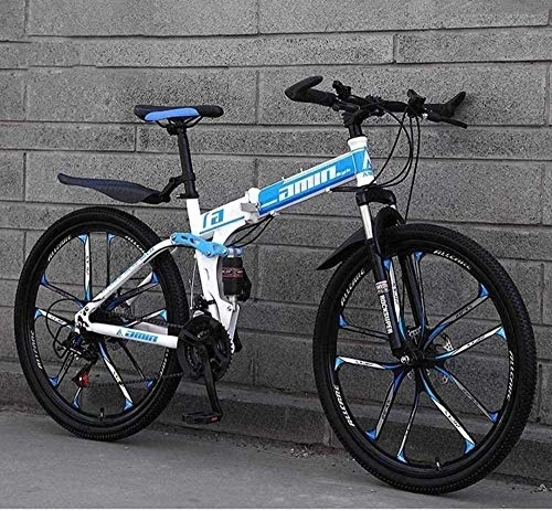 Vélos pliant : KRXLL Vélos pliants de vélo de Montagne 26 Pouces Frein à Disque Double à 21 Vitesses Suspension intégrale Antidérapant Fourche à Suspension légère-Bleu