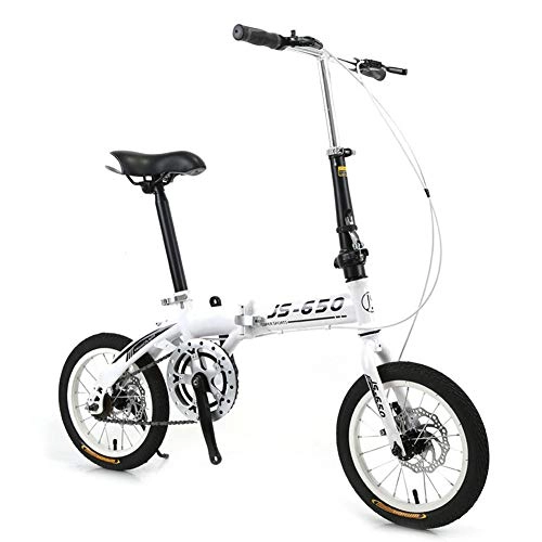 Vélos pliant : KXDLR 14 Pouces Vélo Pliant Vélo Pliable Banlieue Vélo Femme Étudiant Voiture Vélo Léger Cadre en Aluminium Et Double Frein À Disque, Blanc