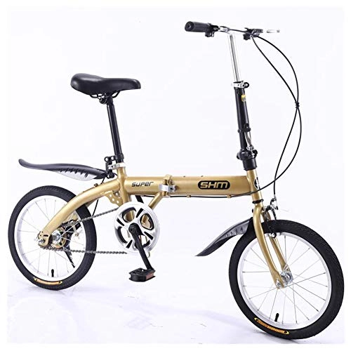 Vélos pliant : KXDLR 16" Ville Alliage Léger Vélo Pliable Bicyclette, Double Freins V-Style, d'or
