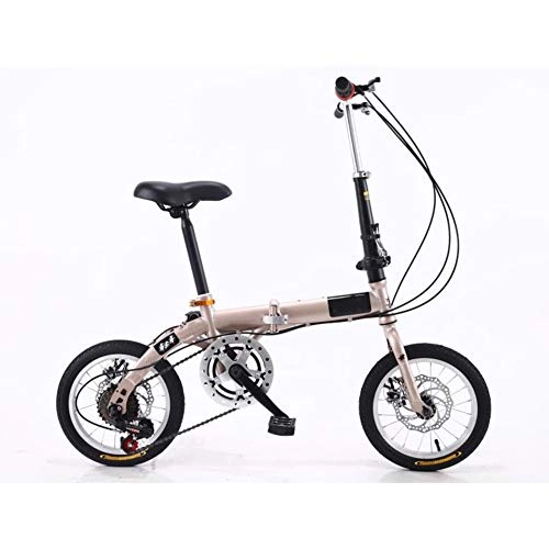 Vélos pliant : KXDLR Pliante en Aluminium Vélo Léger Cadre 14" Vélo Pliable avec Double Disque De Frein Et Fenders, d'or