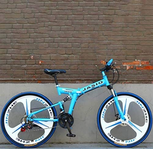 Vélos pliant : LFSTY Pliable Adulte Queue Souple VTT, étudiant City Road Vélo de Course, vélos Adolescente Double Frein à Disque, 24 Pouces en Alliage de magnésium Roues intégré, Blue, 27 Speed