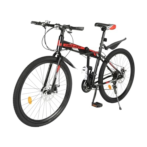Vélos pliant : LGODDYS 26 Pouces Folding Vélo 21 Vitesses Vélo Pliant Sièges Réglables Vélo de Montagne Cadre en Aluminium Bike Double Frein à Disque (Noir-Rouge)